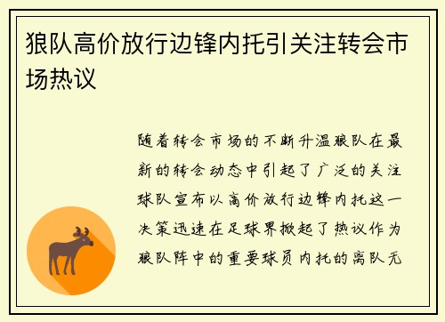 狼队高价放行边锋内托引关注转会市场热议